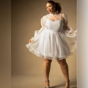 Eloquii Sheer White Mini Bridal Dress